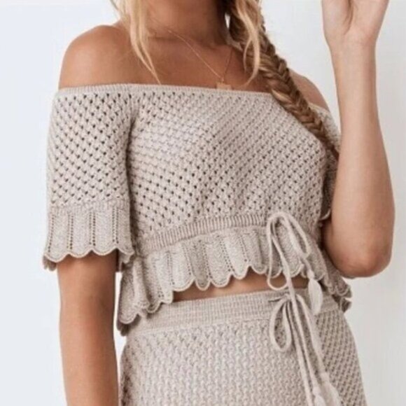 SPELL Atlantic Crochet Sweater Top XS NEW Shell Beige Bohemian Hippie Knit - Picture 1 of 6